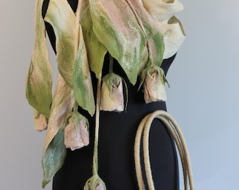 Felt Flower Scarf,  Рastel Roses, Fashion Women&#39;s Scarves, Handmade Woolen Shawl, Felt Gift For Her