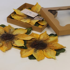 Untersetzer aus Wolle, Wollfilz, Sonnenblume, gute Laune, Wohndeko, Getränkehalter, Geschenk für Mama, Woll-Gartendeko