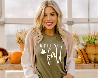 Fall Shirts - Fall Tees - Fall TShirts - Hello Fall Tees - Thanksgiving Tee - Cute Fall Shirts - Fall Graphic Tees - Women's Fall Tee