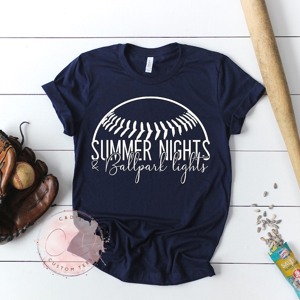 Baseball Shirts - Game Day Baseball Shirts - Baseball Tees - Baseball Summer Nights Ballpark Lights - Mom Baseball Shirts - Mom Tees