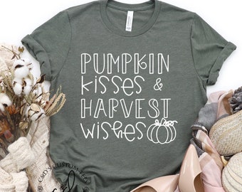 Fall Tees - Pumpkin Kisses Harvest Wishes Tee - Thanksgiving Tee - Cute Fall Shirts - Fall Graphic Tees - Women's Fall Tee - Fall Shirts