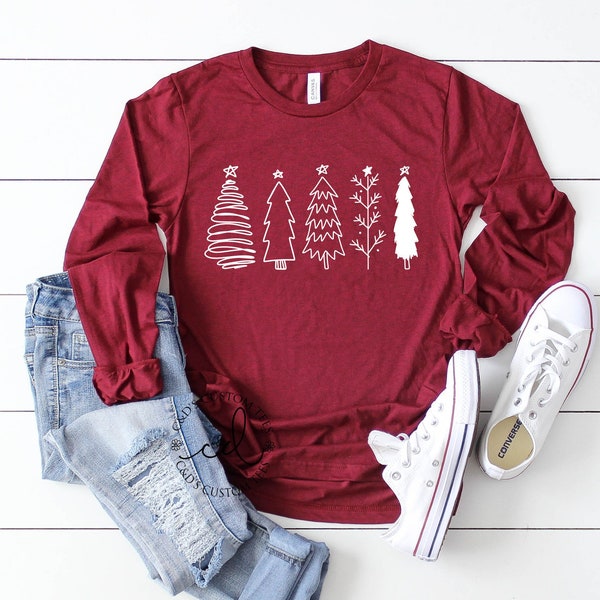 Christmas Shirt - Merry Christmas Shirt - Women's Christmas Shirt - Cute Christmas Tees - Christmas Trees Shirts -Long Sleeve Christmas Tees