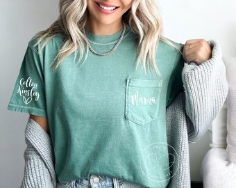 Custom Mama Comfort Color Shirt with Children Names - Mama Pocket Shirts - Mom Shirts - Mama T-Shirt - Mama Tees - Mom Tees