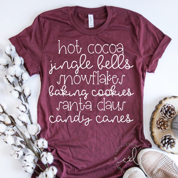 Camisetas navideñas - Camisetas con palabras navideñas - Camisetas navideñas - Camisetas navideñas para mujer - Camisetas festivas - Lindas camisetas de invierno