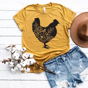 Floral Chicken Shirt - Chicken Shirt - Farm Shirt - Chicken Lover Shirt - Women&#39;s Chicken Shirt - Farm Tees