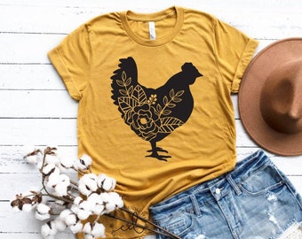 Floral Chicken Shirt - Chicken Shirt - Farm Shirt - Chicken Lover Shirt - Women's Chicken Shirt - Farm Tees