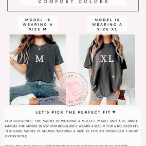 May include: Size guide for t-shirts with two models wearing different sizes. The model on the left is wearing a size M and the model on the right is wearing a size XL. The text "Let's pick the perfect fit" is displayed above the models.