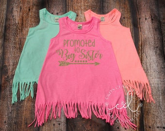 Big Sister Dress - Girls Fringe Dress - Tank Dress -Promoted To Big Sister Shirt - Sister Shirt - Sibling Tees - Big Sister Dress