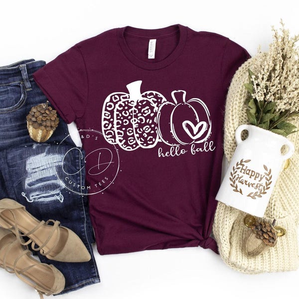 Camisetas de otoño - Camiseta de Hola Otoño - Camiseta de Acción de Gracias - Camiseta de Calabaza con Leopardo - Camisetas Lindas de Otoño - Camisetas con Gráficos de Otoño - Camiseta de Otoño para Mujer - Camiseta de Otoño