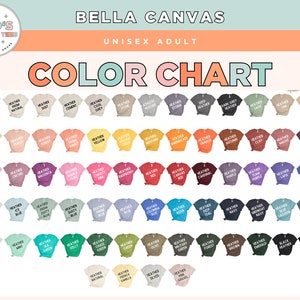 the color chart for bella canvas's unisex adult shirts