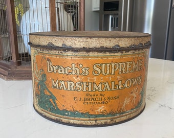 Vintage Brach's Supreme White Marshmallows Tin Made by E.J. Brach & Sons Chicago Great for Home Décor Rare