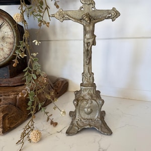 Antique Alter Cross Table Top Crucifix Jesus on the Cross Religious Decor, Catholic Art Please Read As-IS Damaged Top