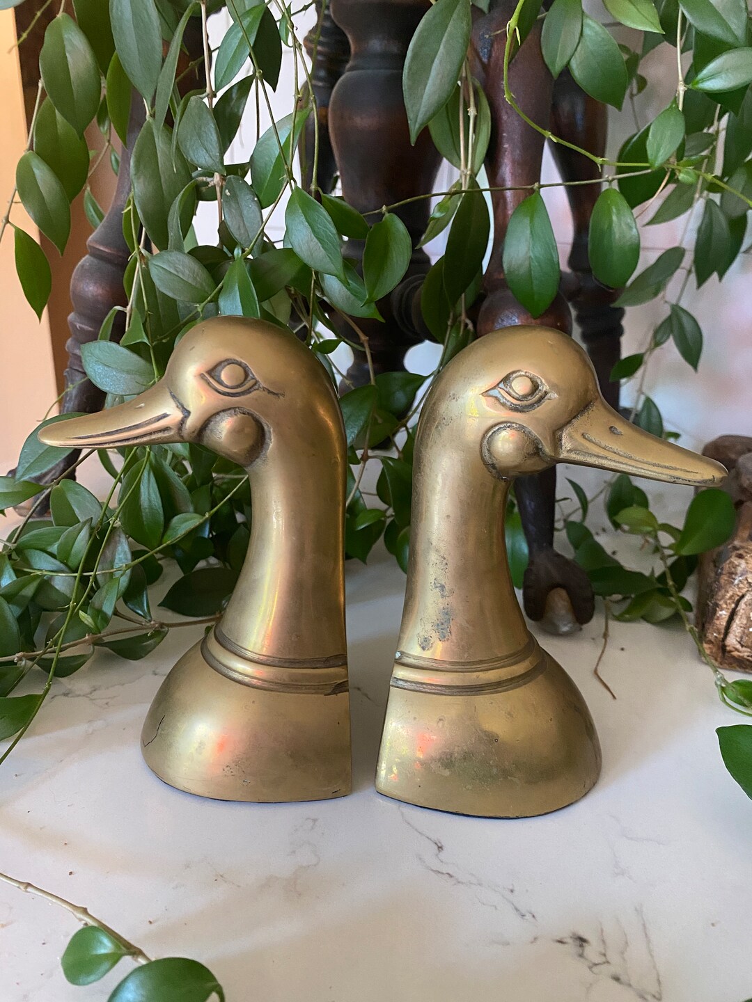 Vintage Brass Duck Head Bookends Mid Century Modern Home Décor Etsy