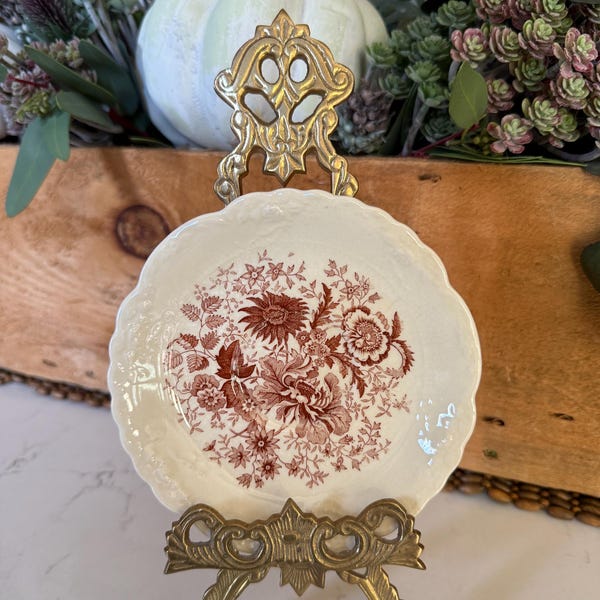 Vintage Brown Taylor Smith & Taylor Center Bouquet Brown Transferware 6 inch  Dessert Plate Great Home Decor or Replacement Piece Staging