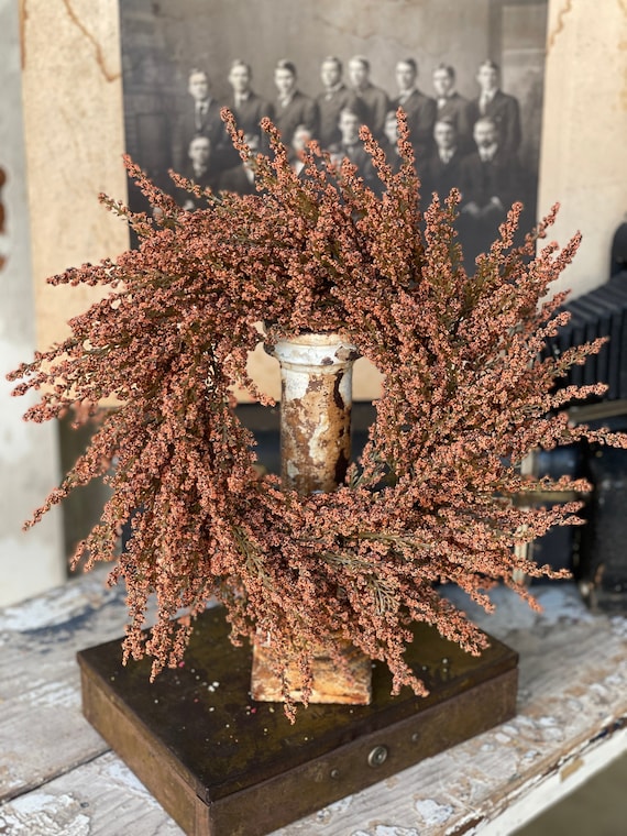 Fall Heather Candle Ring or Mini Wreath Faux Floral Greenery 13 inch 6 inch inner outer for Arrangements or Staging Floral Only