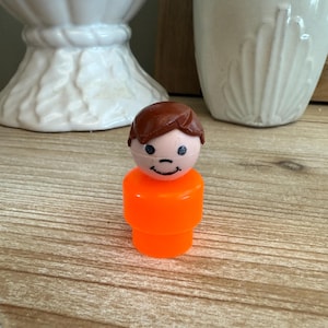 Vintage Fisher Price Little People Boy Figure Orange Body Brown Hair