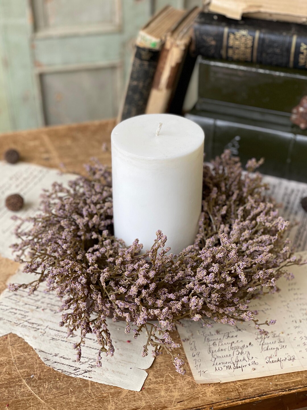 Lush Fall Array Candle Ring or Mini Wreath 9 Inch Outer Faux Greenery ...