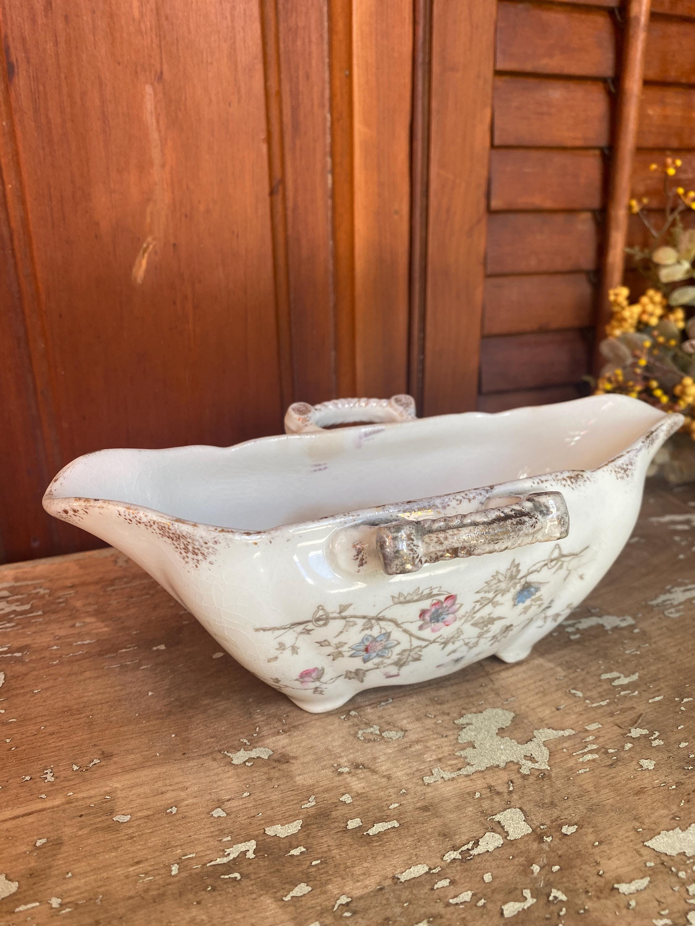 Antique Adamantine Ironstone China Sauce Dish Double Spout Pitcher ...