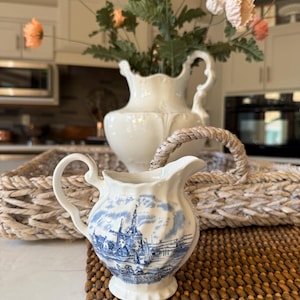 Vintage Johnson Brothers Tulip Time Creamer English Ironstone White and Blue Transferware Great Home Decor or Staging