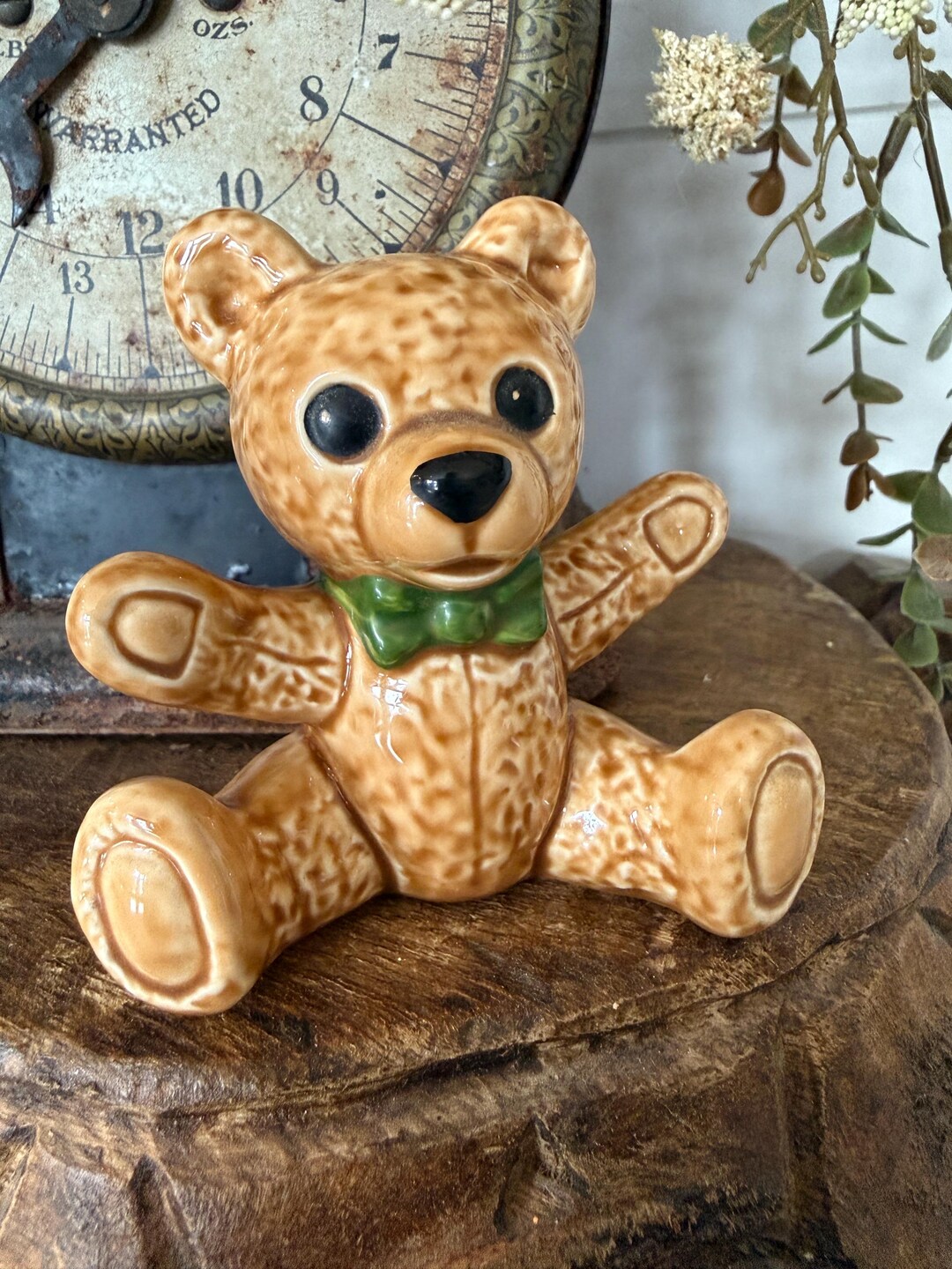 Vintage Goebel Porcelain Teddy Bear Figure With Green Bow - Etsy