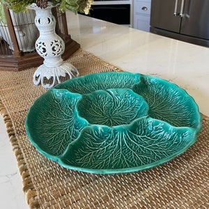 Vintage USA Cabbage Leaf Divided Serving Tray Candy Dish stamped California R-111 Cabbageware