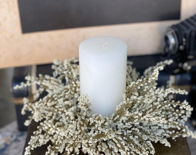 Cream Fall Heather Candle Ring or Mini Wreath Faux Floral Greenery 13 inch 6 inch inner outer for Arrangements or Staging Floral Only