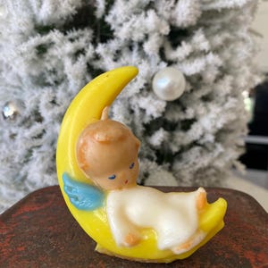 Vintage Gurley Sleeping Angel on Moon Candle Made in Japan Great Holiday Christmas Decor