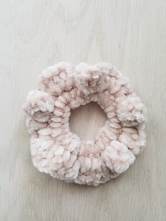 Handmade Worsted Crochet Hair ScrunchieHair Tie White Speckled