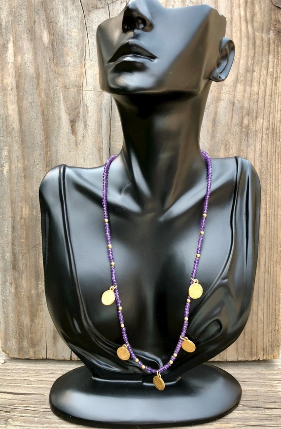 18K Gold & Amethyst Necklace from India