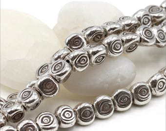 HSTR05 ~ Hill Tribe Silver Bead Strand, Evil Eye Beads, 4.5mm x 4.5mm x 4.5mm, 3 inch strand, Approximately 19 beads ~ Price per Strand