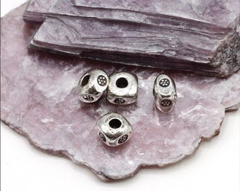 HB117 ~ Hill Tribe Silver, Silver Stamped Spacer Beads, 5.5mm x 5.5mm x 4mm ~ Package of 4
