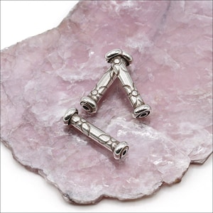 HB126 ~ Hill Tribe Silver Tube Beads, Small Flower Stamped Tube Beads, 15mm x 2.5mm, Package of 2