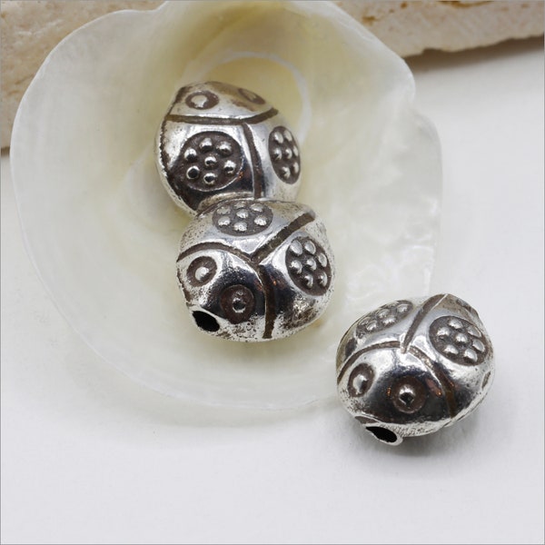 HB003 ~ Hill Tribe Silver Ladybug Beads ~ Package of 2