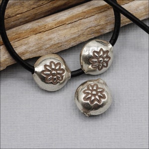 HB083 ~ Hill Tribe Silver Bead, Stamped Flower Beads, 10mm around, Package of 2