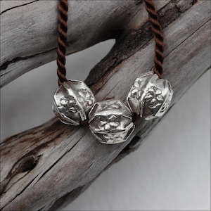 HB048 ~ Hill Tribe Silver Bead, Flower Stamped Pinched Beads, 6mm x 6mm, Package of 2
