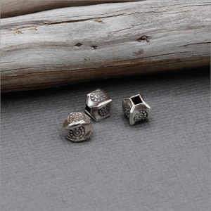HB042 ~ Hill Tribe Silver Beads, Flower Stamped Pinched Beads, 7mm x 6mm, Package of 2