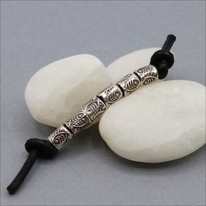 HB067 ~ Hill Tribe Silver Beads, Lightweight, Fish Stamped Tube Beads, Spacer Beads, 4mm x 3mm, Package of 6