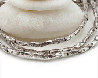 HSTR01 ~ Hill Tribe Silver Bead Strand, Faceted Stamped Tube Beads, 5mm x 1.5mm, 9 inch strand, Approximately 49 Beads ~ Price per Strand