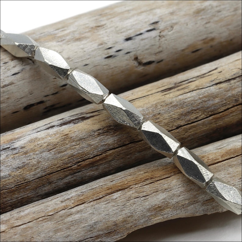 HSTR17 ~ Hill Tribe Silver Bead Strand, Faceted Spacer Beads, 5.7mm x 3mm, 3 inch strand, Approximately 13 beads ~ Price per Strand image 2