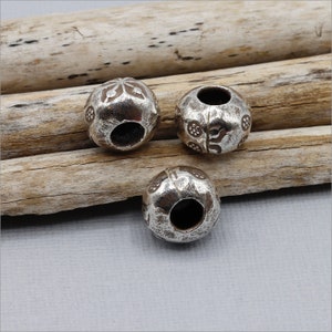 HB037 ~ Hill Tribe Silver Bead, Large Flower Stamped Bead, 12mm x 9mm, Price per Bead