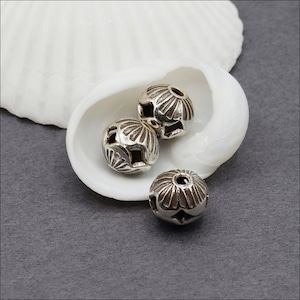 HB079 ~ Hill Tribe Silver Bead, Stamped Beads, 8.5mm x 9mm, Package of 2