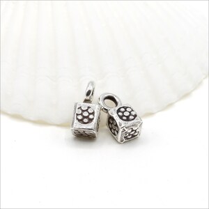 HP006 ~ Hill Tribe Silver Tiny Flower Stamped Cube Charms ~ Package of 2