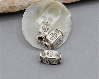 HB047 ~ Hill Tribe Silver, Silver Stamped Spiral Beads, 10mm x 6mm ~ Package of 2