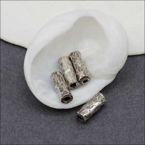 HB146 ~ Hill Tribe Silver Tube Bead, Small Hammered Tube Beads, 9mm x 3mm, Package of 4