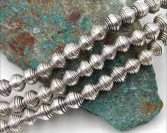 HSTR48 ~ Hill Tribe Silver Bead Strand, Small Spiral Spacer Beads, 3.8mm x 3.8mm, 3 Inch Strand, Approximately 22 beads, Price per Strand