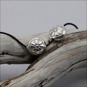 HB074 ~ Hill Tribe Silver Bead, Stamped Flower Beads, 9mm x 5mm, Package of 2