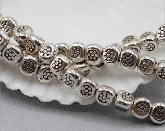 HSTR08 ~ Hill Tribe Silver Bead Strand, 3-Sided Stamped Beads, 4mm x 4mm x 4mm, 3 inch strand, Approximately 19 beads ~ Price per Strand