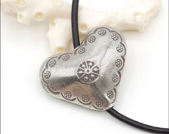 HB115 ~ Hill Tribe Silver Stamped Heart Bead ~ Price per Bead