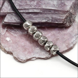 HB093 ~ Hill Tribe Silver Stamped Flower Beads, Spacer Beads, 5mm x 4mm, Package of 6