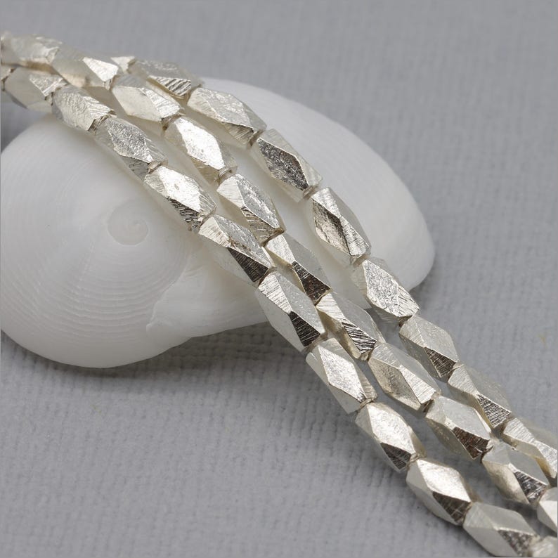 HSTR17 ~ Hill Tribe Silver Bead Strand, Faceted Spacer Beads, 5.7mm x 3mm, 3 inch strand, Approximately 13 beads ~ Price per Strand image 1